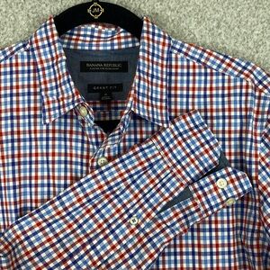 Banana Republic Grant fit gingham plaid button down shirt mens S oxford preppy